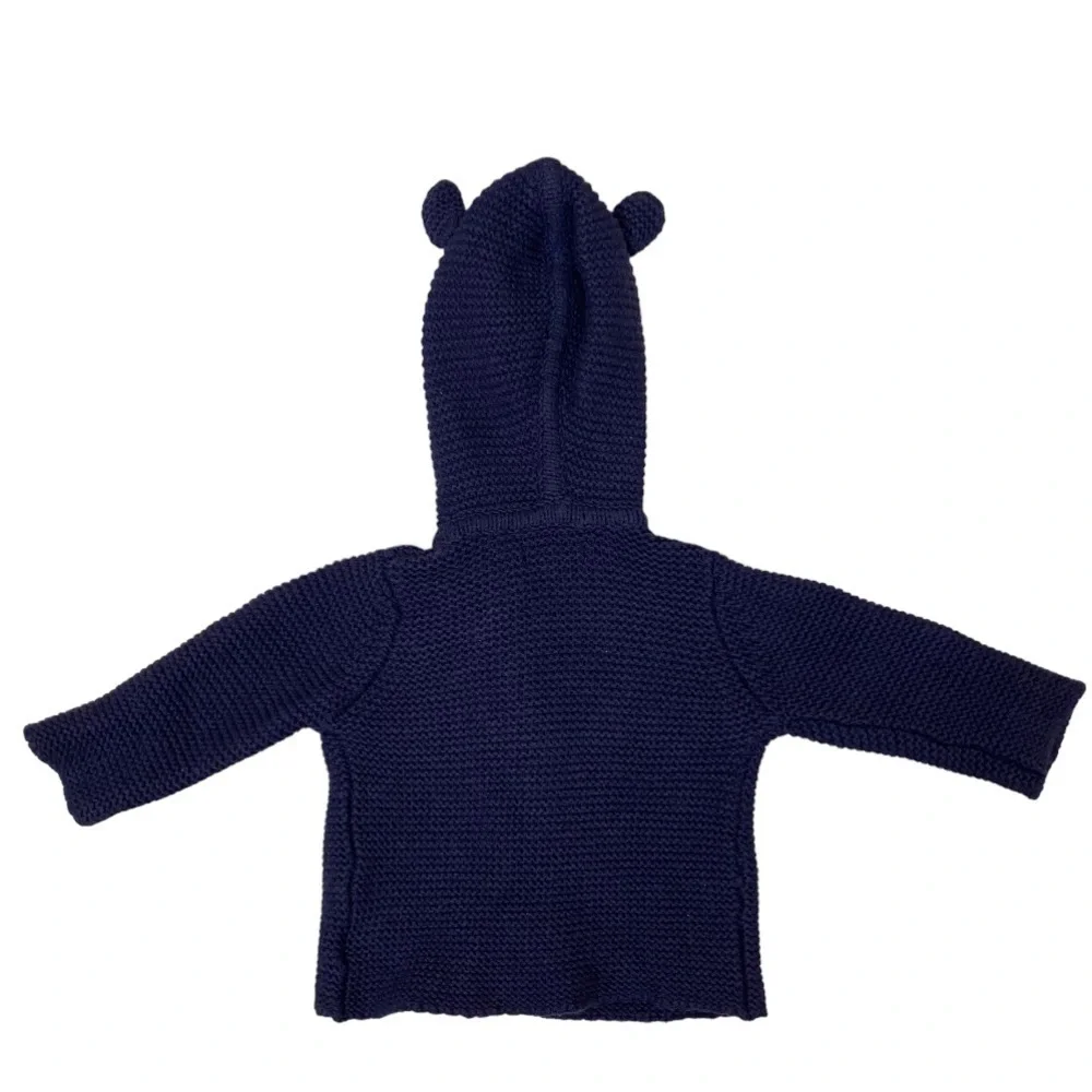 Baby Boden Unisex Blue Wool Cashmere Blend Chunky Knit Hooded Ears Cardigan